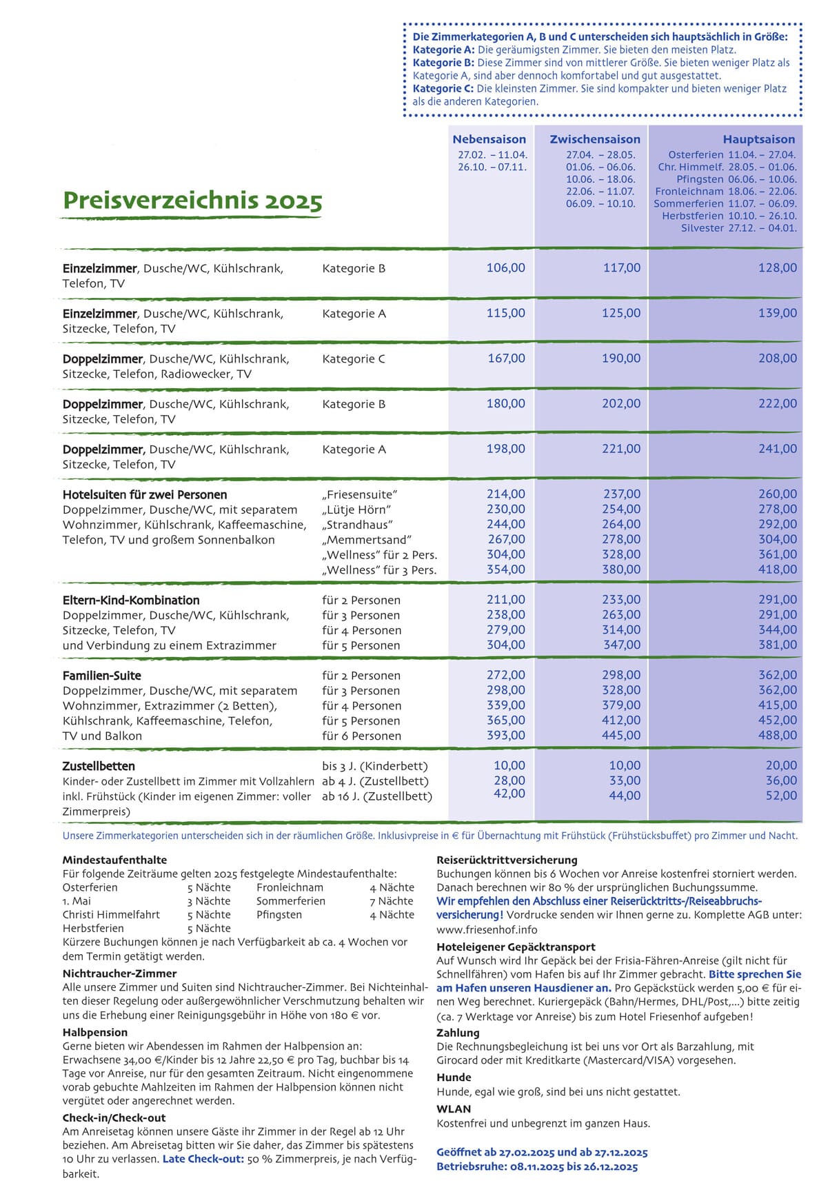 Preisliste 2025