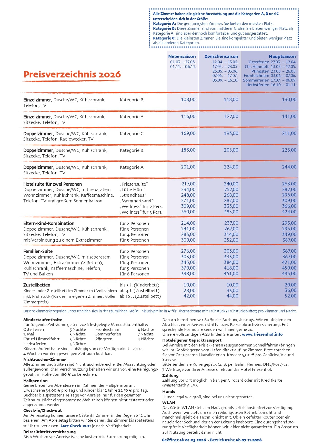 Preisliste 2026